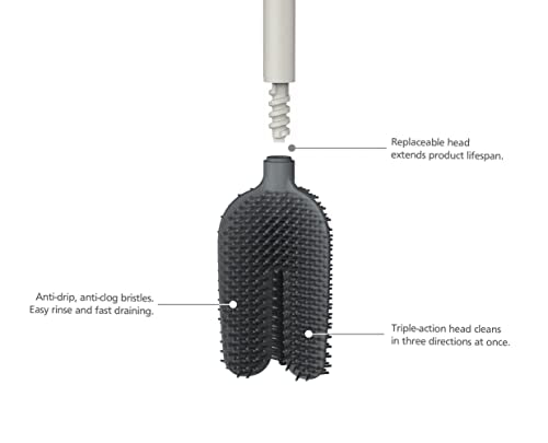 Joseph Joseph Flex 360 Toilet Brush and Holder Set - Anti-Drip, Anti-Clog, Triple-Action Head | Ecru 6