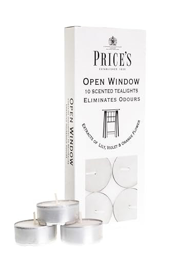 Price's Open Window Tealights - Odour Eliminating, Lily/Violet/Orange Flower Extracts | Pack of 10 | Long Burning 2