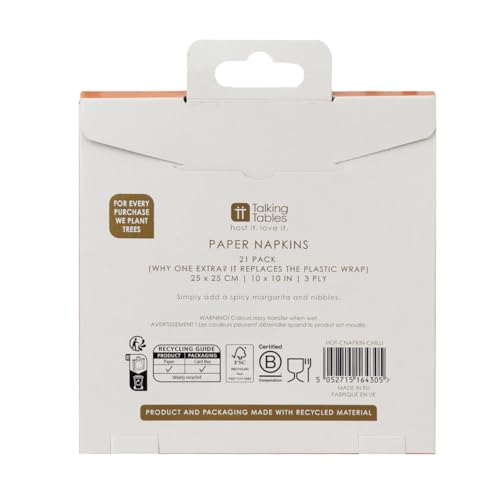 Talking Tables Chilli Patterned Paper Cocktail Napkins - 20 Pack | 25cm Square | Recyclable 3