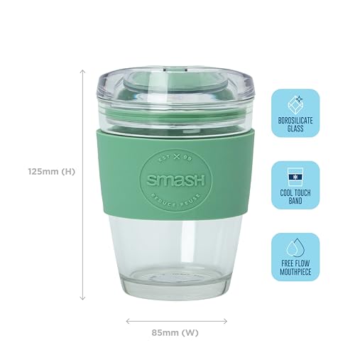 Smash Borosilicate Glass Coffee Cup - 350ml/8oz, Sage Sleeve | Barista Friendly Reusable Cup 3