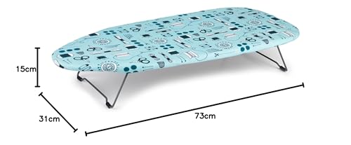 Beldray Tabletop Ironing Board - 73x31cm, Sewing Print, 100% Cotton Cover, Foldable Legs 9