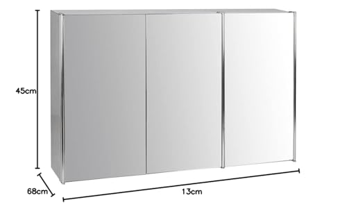 Bath Vida Tiano Triple-Mirror Wall-Mounted Cabinet | Stainless Steel | Silver Finish | Storage Cupboard