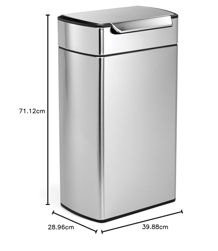 simplehuman CW2014 40L Rectangular Touch-Bar Kitchen Bin | Brushed Stainless Steel | Easy Open 5