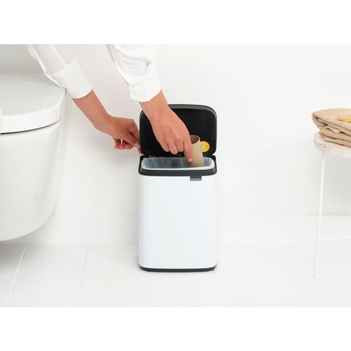 Brabantia Bo Waste Bin - 4L Capacity, Compact, White Alloy Steel | Quiet Close 10