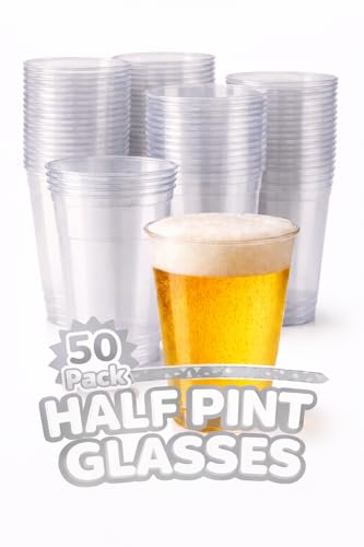 1ABOVE Half Pint Plastic Beer Glasses - 50 Pack, 330ml Capacity, Heavy Duty Transparent Tumblers