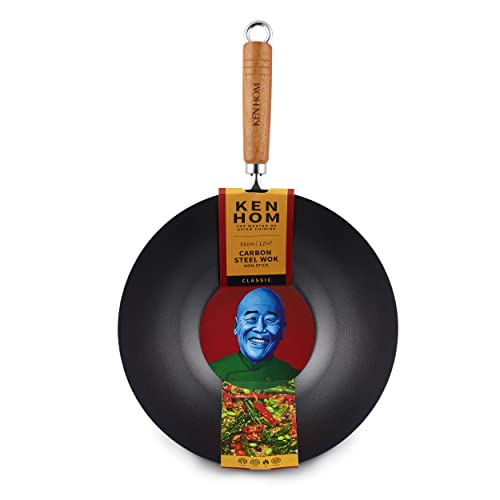 Ken Hom Carbon Steel Wok - 31cm Non-Stick Flat Base for Gas/Electric/Ceramic Hobs 2