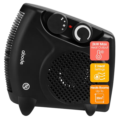 Abode AFH1001B Electric Fan Heater - 2kW Power | Adjustable Thermostat | Horizontal/Vertical Use 12