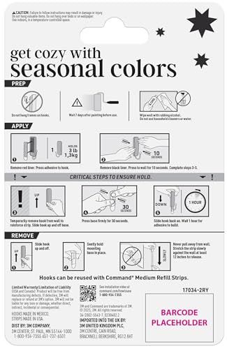 Command Medium Wall Hooks - Damage-Free Hanging, Holds 1.3kg | Latte Brown | 2 Hooks, 4 Strips 12