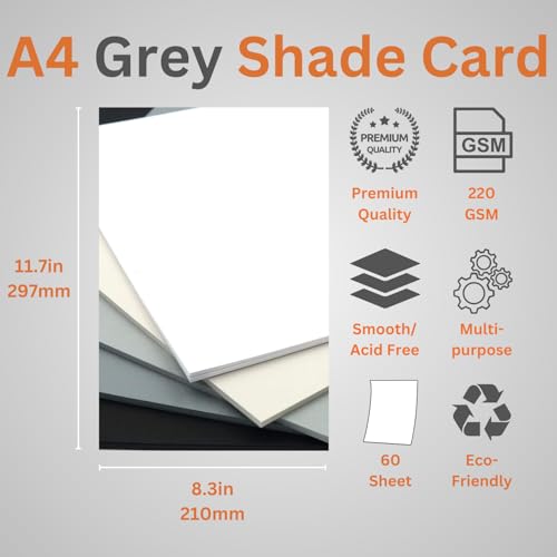 Hawksbill A4 Grey Card Stock - 220gsm, 60 Sheets, 5 Shades | Arts & Crafts 2