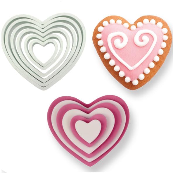 PME Set of 6 Classic Cookie Cutters - Heart Shape | Plastic | White 2