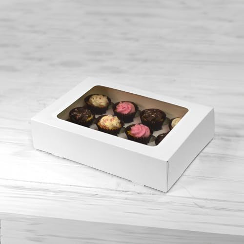 Culpitt 12 Hole Cupcake Boxes - 5 Pack White Card Carrier with Clear Window | Sturdy Design 11