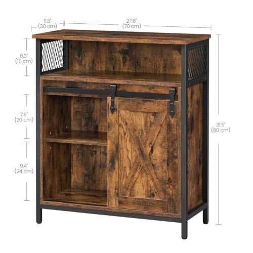 VASAGLE Industrial Style Sideboard Storage Cabinet with Sliding Barn Door | Rustic Brown & Black | 70x30x80 cm 3