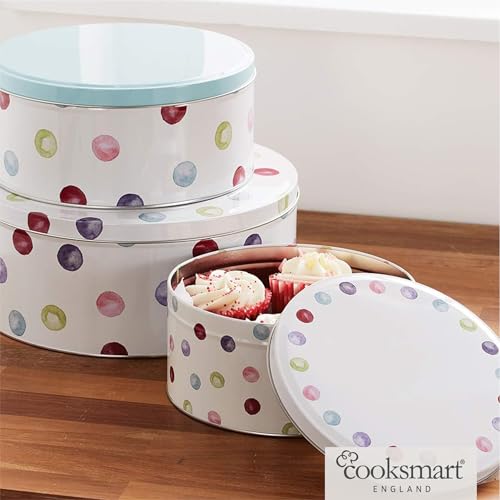 Cooksmart England Set of 3 Round Cake Storage Tins | Retro Biscuit Tin Design | Durable Tin