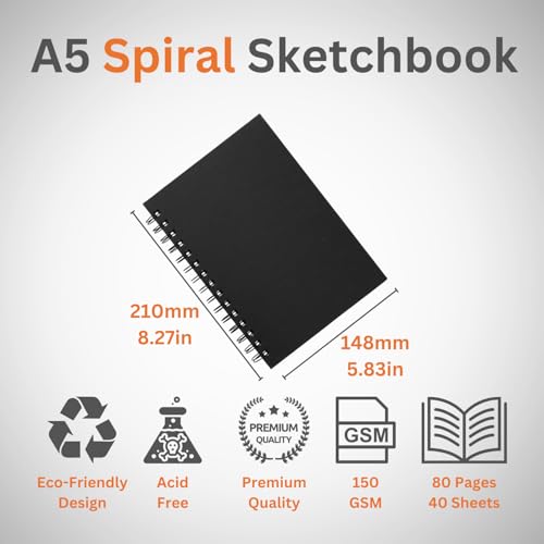Hawksbill A5 Black Sketchbook - 40 Sheets/80 Pages | Hardcover | 150GSM Acid-Free Paper 2