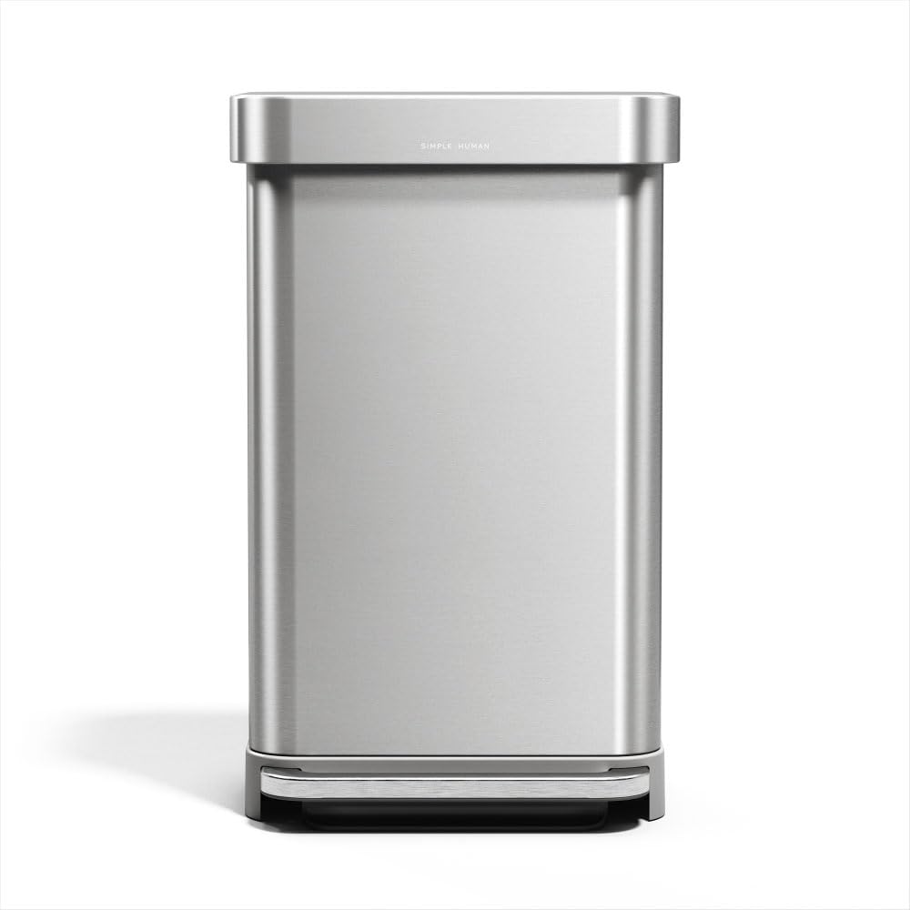 simplehuman CW2080 45L Rectangular Kitchen Pedal Bin with Liner Pocket | Brushed Stainless Steel 1