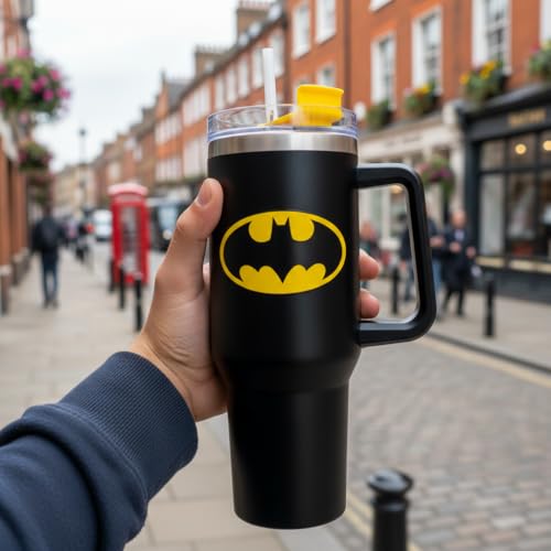 HOX Batman 1200ml Insulated Stainless Steel Tumbler with Handle and Straw | Cold 17Hrs/Hot 5Hrs