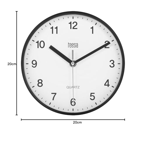 Teesa Analog Wall Clock - 20 cm Diameter | Silent Movement | Black Plastic 6