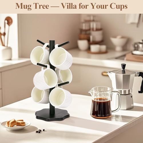 Euqvunn Wooden Mug Tree Holder for 6 Mugs | Black Finish | Easy 2-Step Install 2