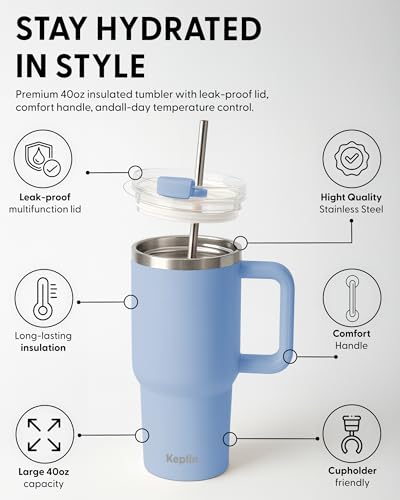 KEPLIN 40 oz / 1200 ml Insulated Travel Tumbler – Double Wall Stainless Steel | Light Blue 3