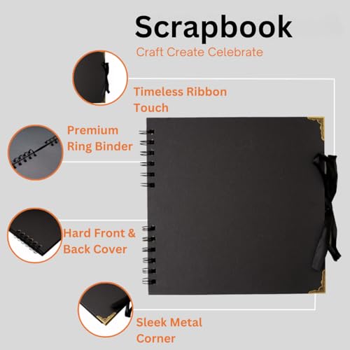 Hawksbill Black Scrapbook Photo Album - 60 Pages, 12' X 12' Spiral Bound | FSC Certified 3