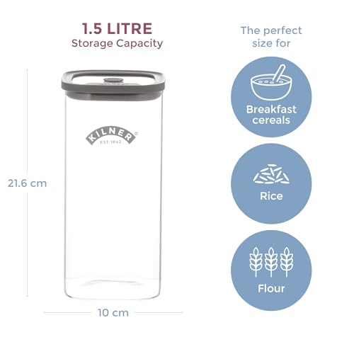 Kilner Fresh Storage Jar - 1.5 Litre Airtight Glass Container for Dry Goods | Stackable, BPA Free 4