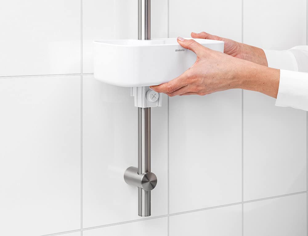 Brabantia Shower Caddy - Corrosion Resistant Plastic Storage | Fits Rods Ø16-Ø28mm | White 9
