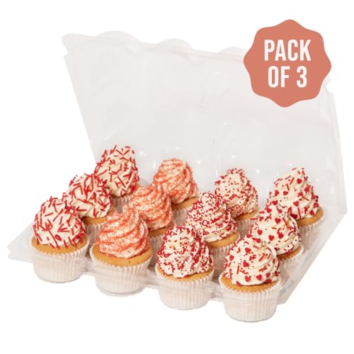 PME Pack of 3 Reusable Plastic Cupcake Containers - 12 Cavities Each | Stackable | BPA-Free 2