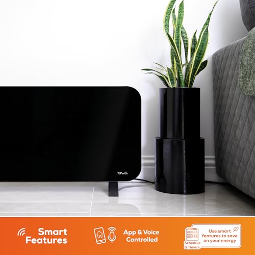 TCP Smart Glass Panel Heater 2000W Black with App Control | WiFi | 2 Heat Modes 3