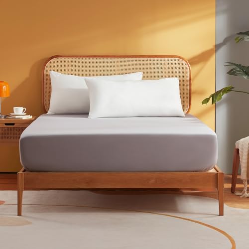 Sonive Double Fitted Sheet - Soft Brushed Polyester, Breathable, 30cm Deep Pocket | Light Grey | 135 x 190 cm 2