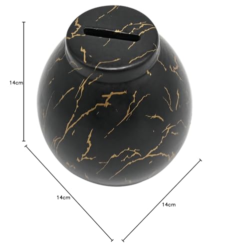 Ram ONLINE Ceramic Money Pot - Black Marble Effect Savings Piggy Bank | Smash to Open | 14cm Cube 5