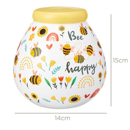 Pot Of Dreams Hand Painted Bee Happy Kids Save And Smash Ceramic Money Box | Holds up to £1000 2