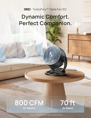 Dreo 12 Inch Desk Fan for Bedroom - 25dB Silent Cooling, 70ft Air Circulation | Black