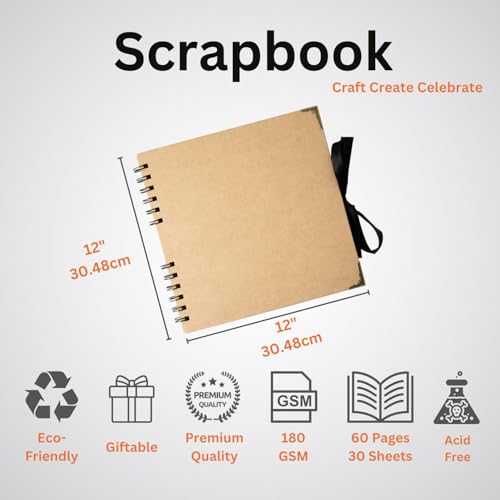 Hawksbill Brown Kraft Scrapbook Photo Album - 60 Pages | 12' X 12' Spiral Bound