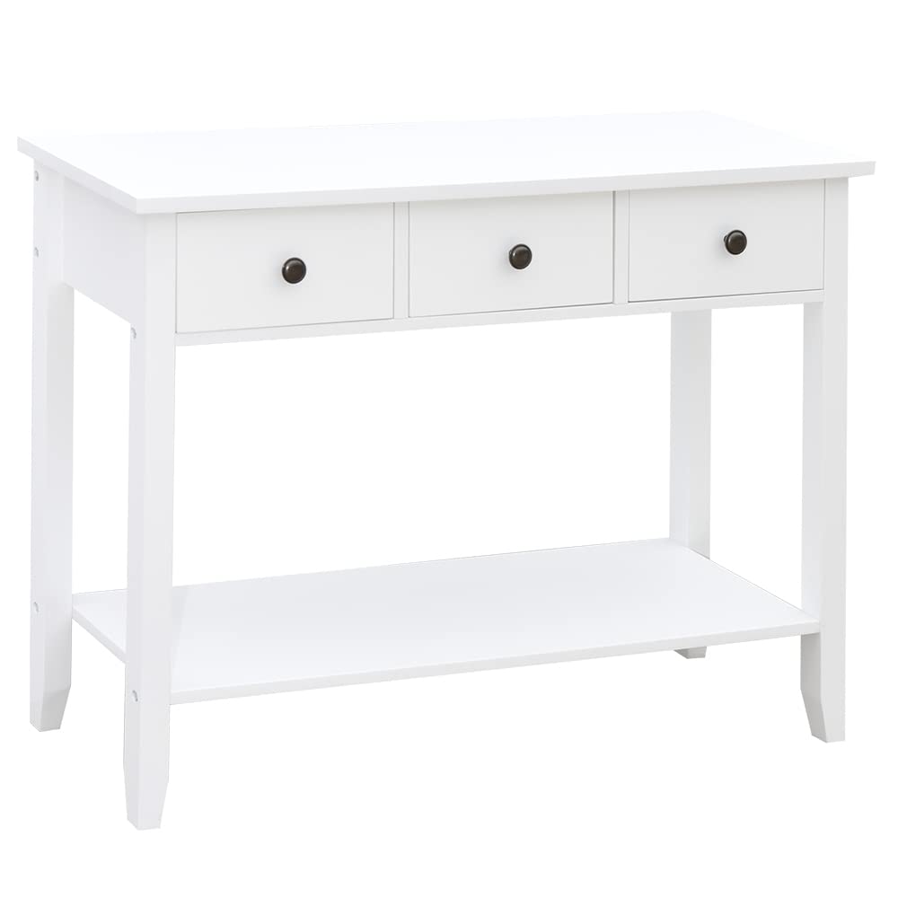 Vida Designs Windsor Console Table - 3 Drawer Storage | White Wood | H 74 x W 100 x D 30 Cm 8