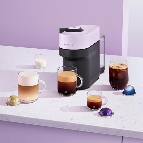 KRUPS Nespresso Vertuo Pop Single Serve Coffee Machine - Lilac | 4 Cup Sizes | Starter Set Incl. 11