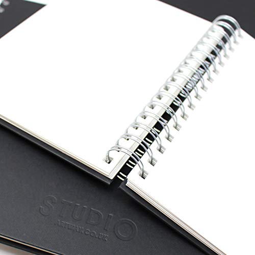 Artway Studio Sketchbook - A4 Portrait | 170gsm Cartridge Paper | 48 Sheets | Black Hardback Spiral Bound 8