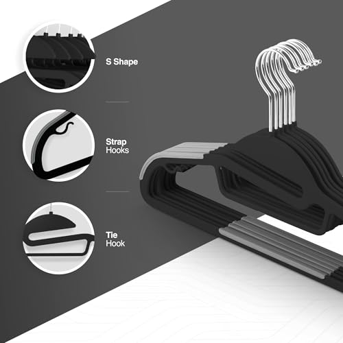 KEPLIN 50 Pack Non-Slip Plastic Hangers - Slimline Space Saving Design | 360° Hooks | Black 4