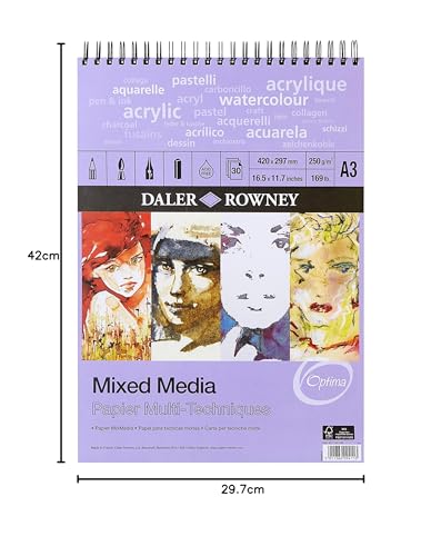Daler Rowney Mixed Media Spiral Drawing Pad - A3, 250gsm, 30 Sheets 3