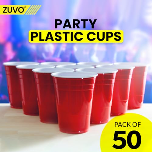 Zuvo 16oz Red Plastic Disposable Party Cups - 50 Pack | Leak Proof & Break Resistant 3