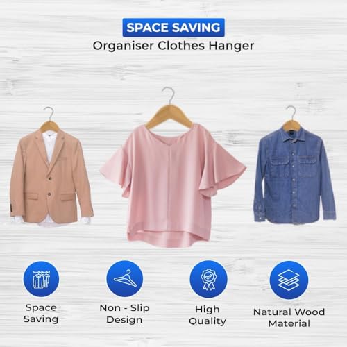 1ABOVE Grade-A Natural Wooden Hangers with Non-Slip Grips - Pack of 10 | Slim Profile 4