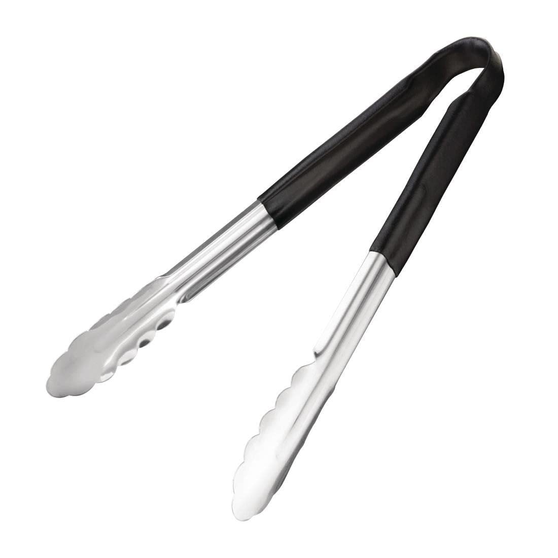 Hygiplas Stainless Steel Colour Coded Serving Tongs - Black | 300mm Length | Ergonomic Grip 6