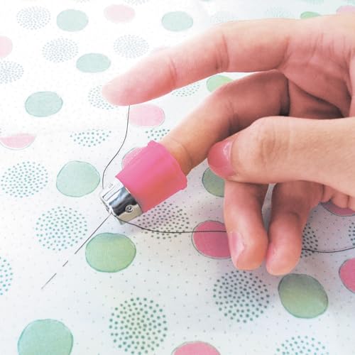 Clover Protect and Grip Thimble - Metal Top Safety | Lightweight Rubber Comfort | Pink, Size 1 3