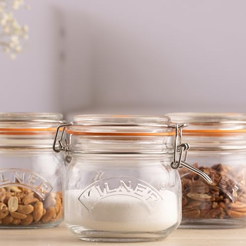 Kilner Set of 3 Round Clip Top Jars - 0.5 Litre Airtight Glass Storage for Preserving & Dry Foods 3