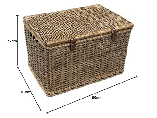 JVL Handmade Extra Large Willow Storage Box with Faux Leather Straps | 91L Capacity | Stackable 8