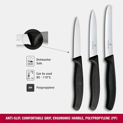 Victorinox Swiss Classic Kitchen Knife Set - 3-Piece Paring, Tomato/Table, and Bread Roll Knives | Dishwasher Safe 3