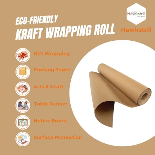 Hawksbill Kraft Paper Roll - 80 GSM Recyclable Brown Paper for Crafts & Packaging | 500mm x 50m 4