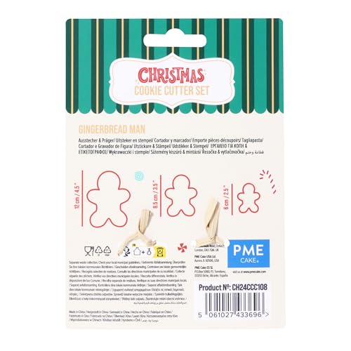 PME Christmas Cookie Cutters - Gingerbread Man Set of 3 | Alloy Steel | Sizes 6cm to 12cm 2