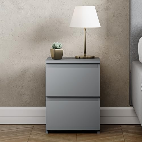Vida Designs Denver 2 Drawer Bedside Chest - Modern Style | H: 40cm | Grey 3