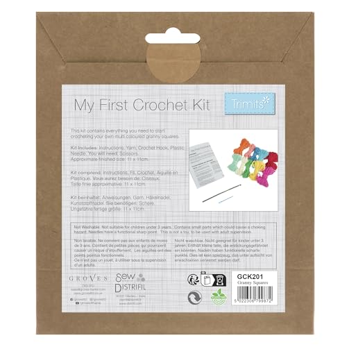 Trimits 'My First' Crochet Kit - Makes 4 Granny Squares | Polyester Yarn | Includes Hook 3