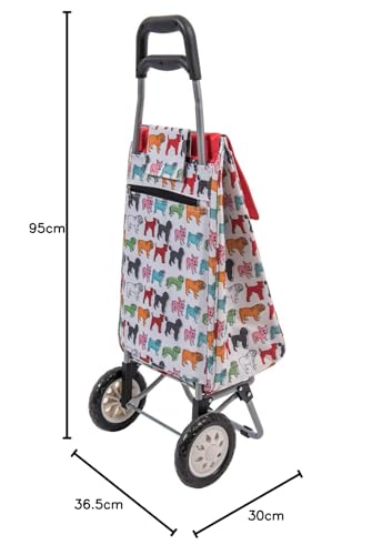 Sabichi Pug Multicoloured Shopping Trolley - 40L Capacity | 20kg Max Load | Insulated Liner 4
